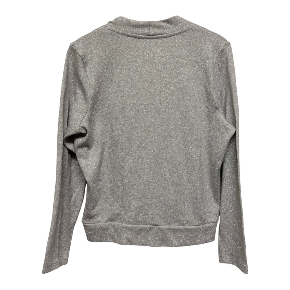 Banana Republic Womens Silver Sparkle Knit Wrap Front Long Sleeve Top Size L - Picture 7 of 9